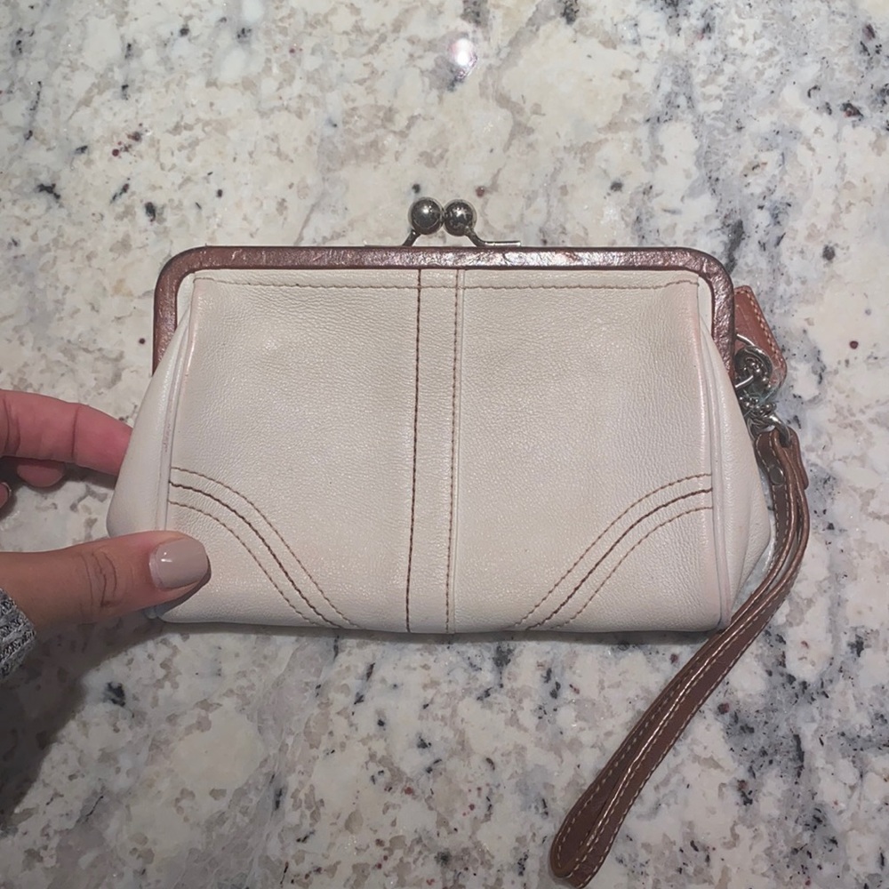 Coach wristlet, white with brown trim